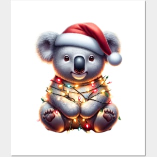 Koala Wrapped In Christmas Lights Posters and Art